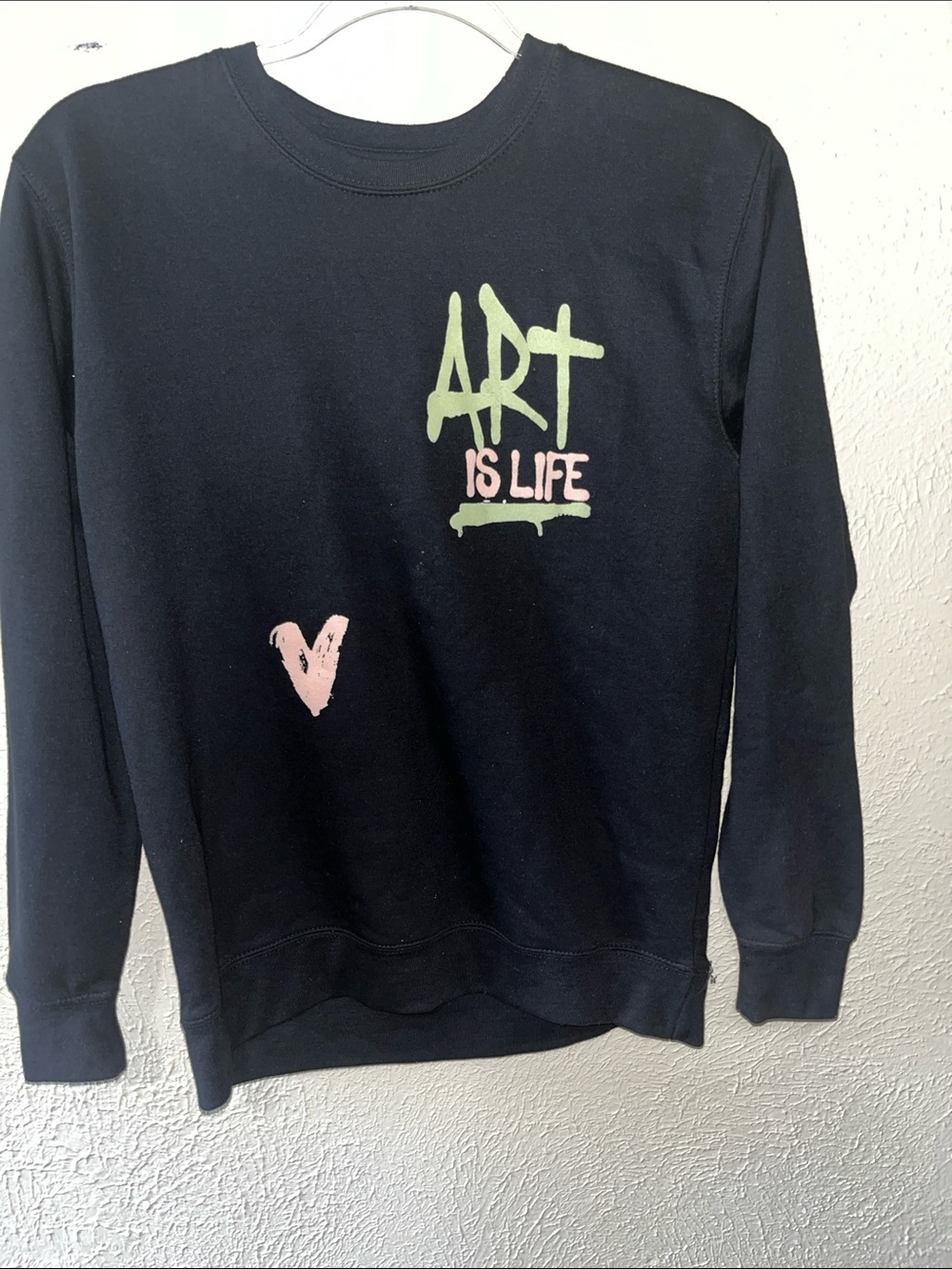 Black 'Art Is Life' Graphic Sweatshirt with Pink Heart